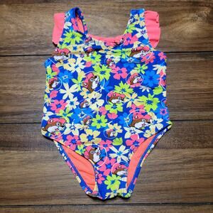 Buc-ee's Infant Blue & Orange Multi-Color Floral 1 Pc Swimsuit - Size 9-12M